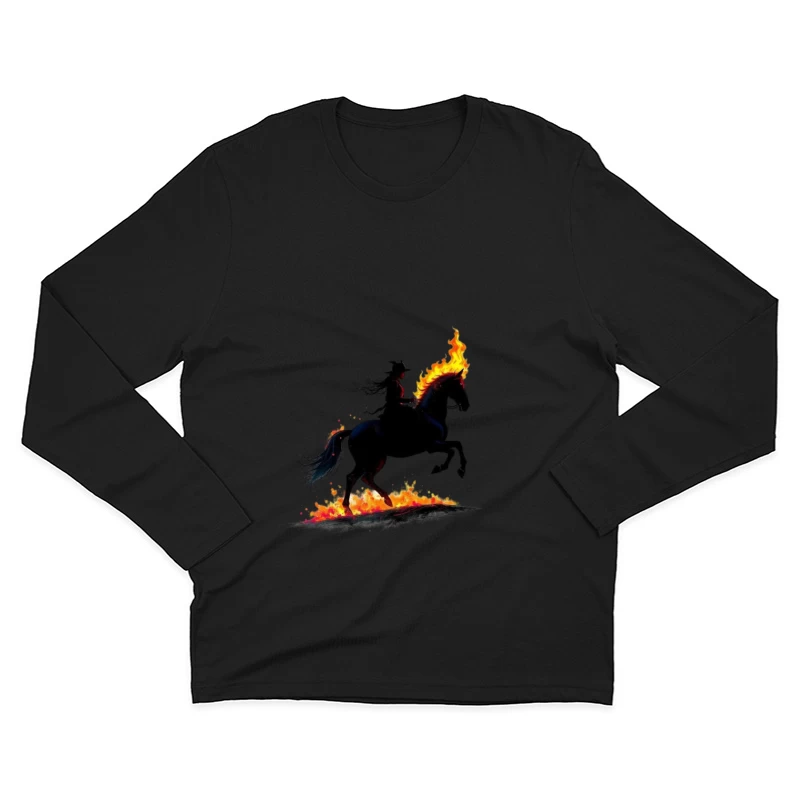 Mystical Dark Rider with Flaming Horse Silhouette Male Long Sleeve T-Shirt