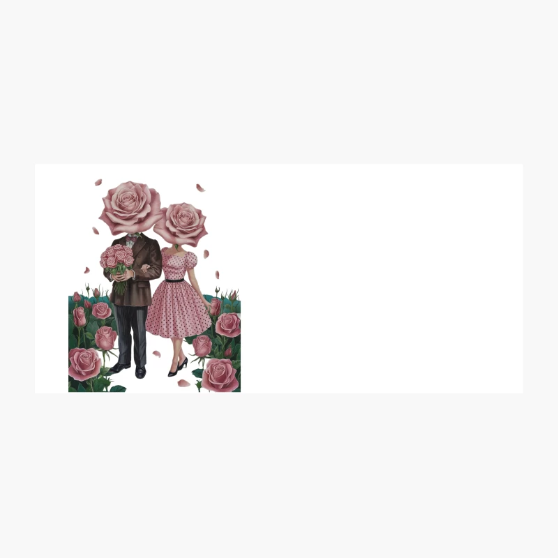 Surreal Rose-Headed Couple in Vintage Attire Amidst Romantic Flower Field Coffee Mug