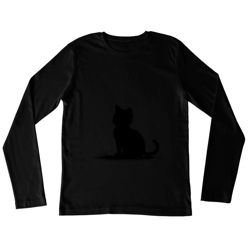 Minimalist Black Cat Silhouette Art Female Long Sleeve T-Shirt