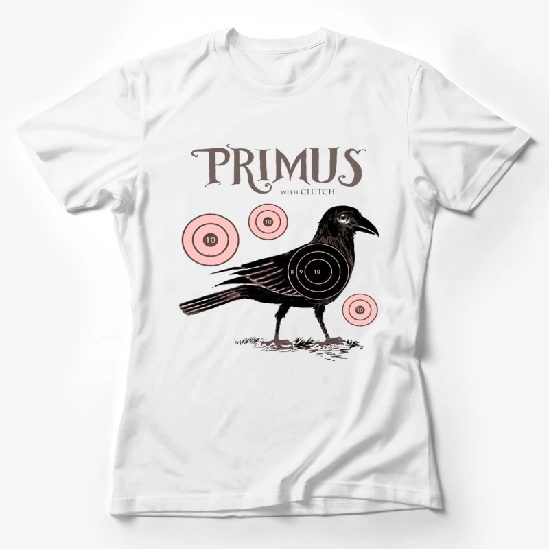 Vintage-Style Primus Concert Poster with Crow and Target Designs Female T-Shirt