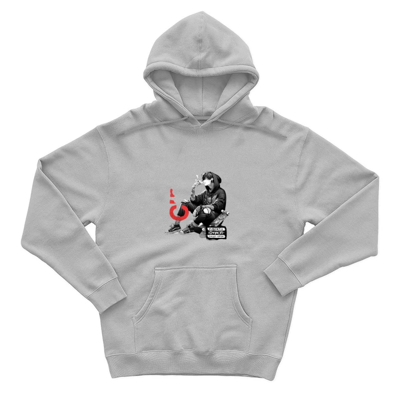 Urban Street Culture: Monochrome Skater Art with Parental Advisory Male Pullover Hoodie