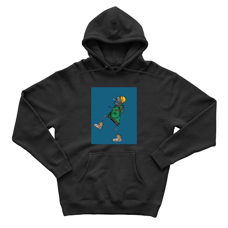 Stylish Robot in Green Jacket and Sneakers Male Pullover Hoodie