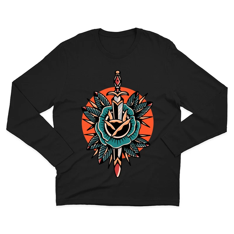 Decorative Sword and Rose Illustration Male Long Sleeve T-Shirt