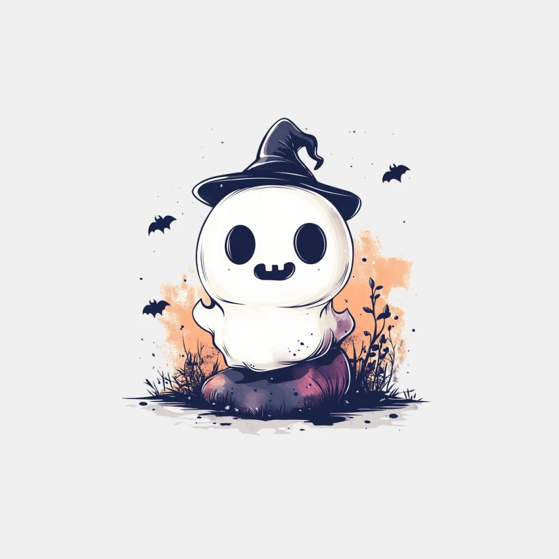 Cute Ghostly Halloween Character with Witch Hat Male Tank Top