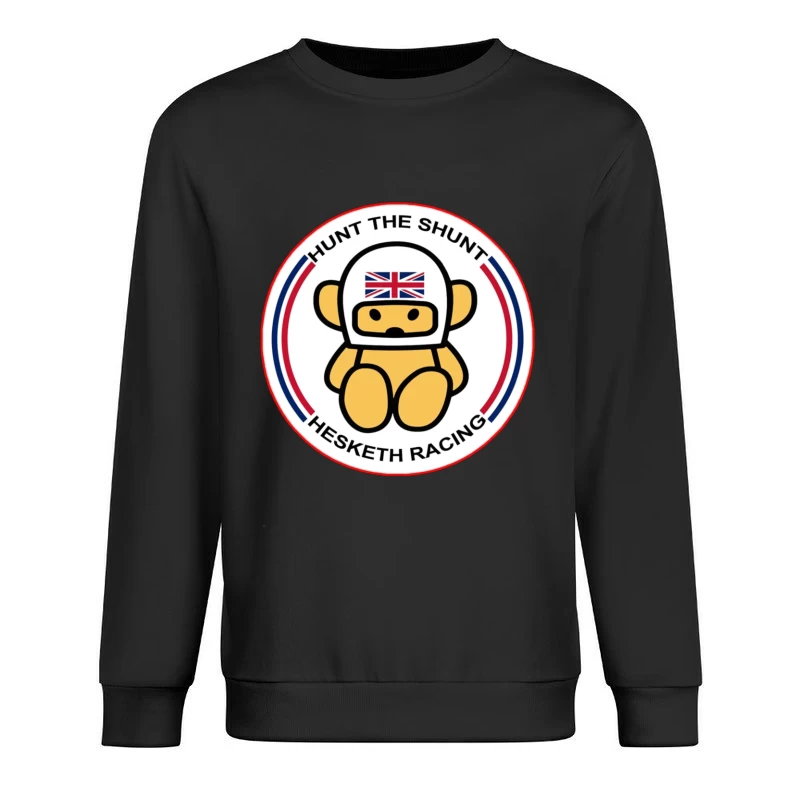 Hesketh Racing "Hunt the Shunt" Retro Motorsport Logo with British Bear Mascot Male Pullover Sweatshirt