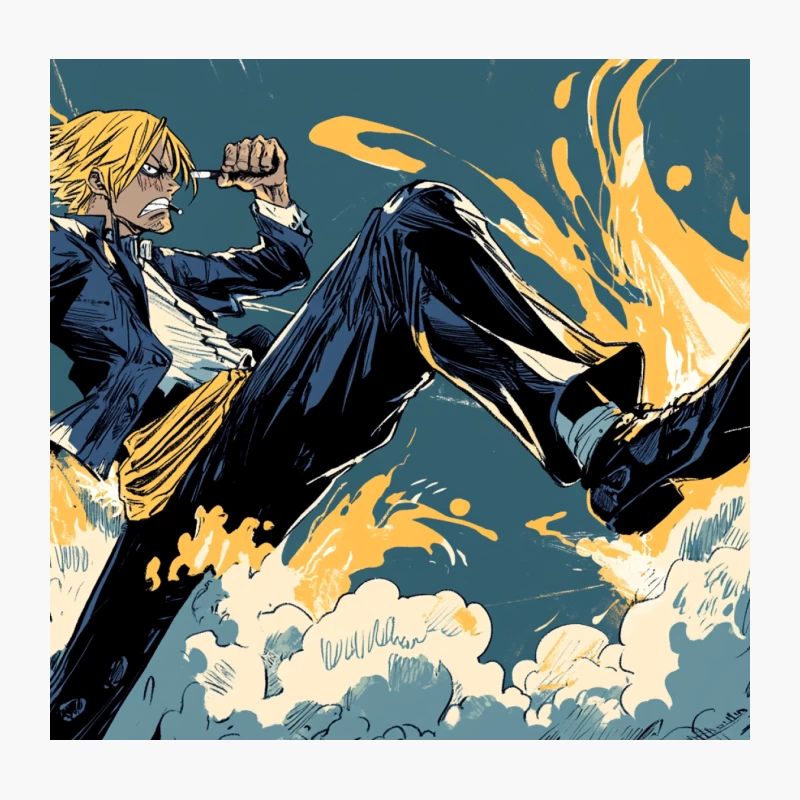 Dynamic Anime Character in Action with Fiery Effects Throw Pillow