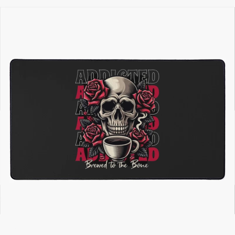 Gothic Skull with Roses and Coffee - "Brewed to the Bone" Desk Mat