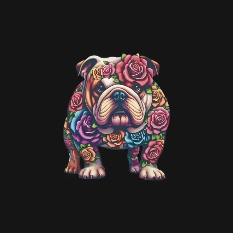 Bunter Bulldoggen-Kunstentwurf mit Rosen Damen T-Shirt