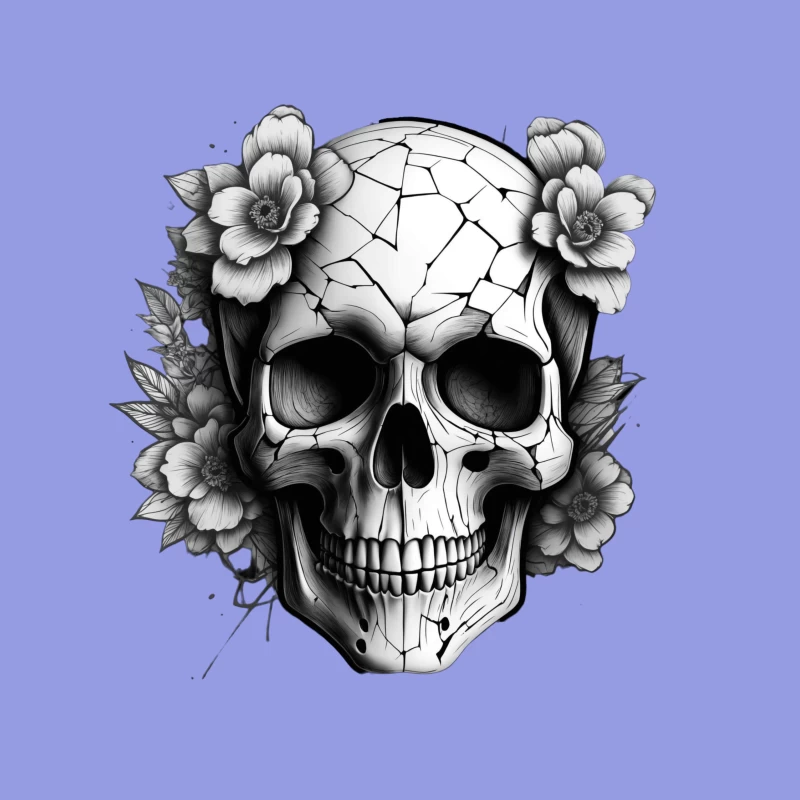 Cracked Skull with Flowers Throw Pillow