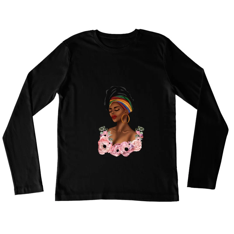 Frau mit Blumen und Kopftuch Damen Langarm T-Shirt