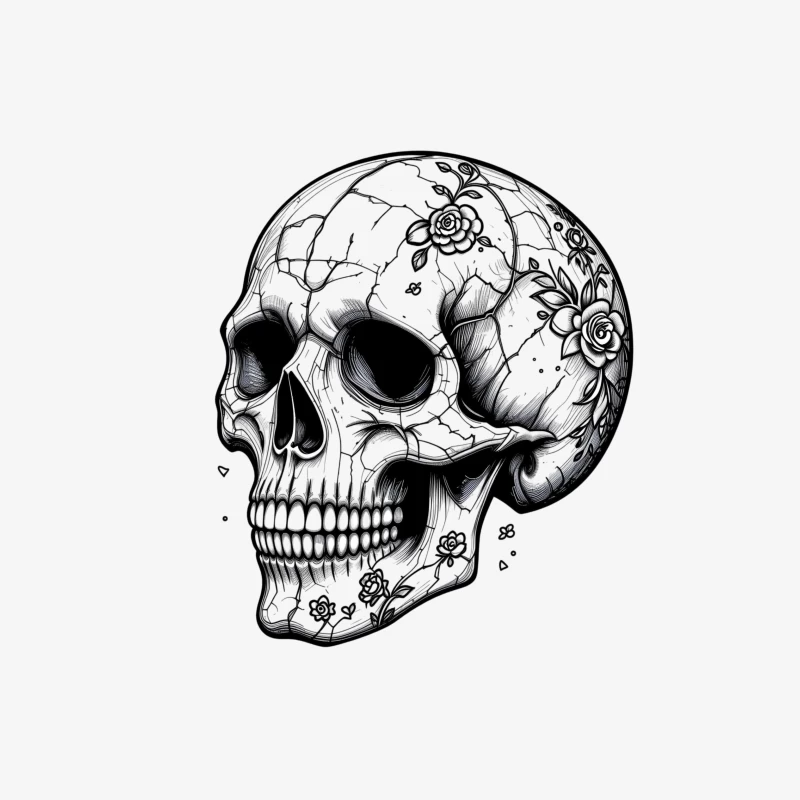 Artistic Skull with Floral Details Male Pullover Sweatshirt