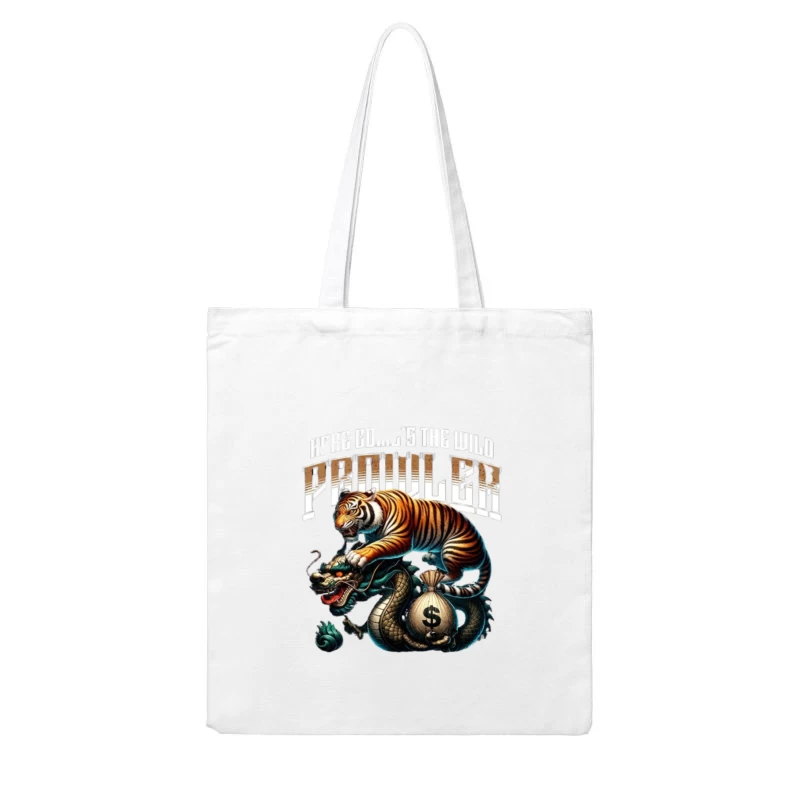 Tiger and Dragon Fighting Over Money: Symbolic Power Artwork Cotton Tote Bag