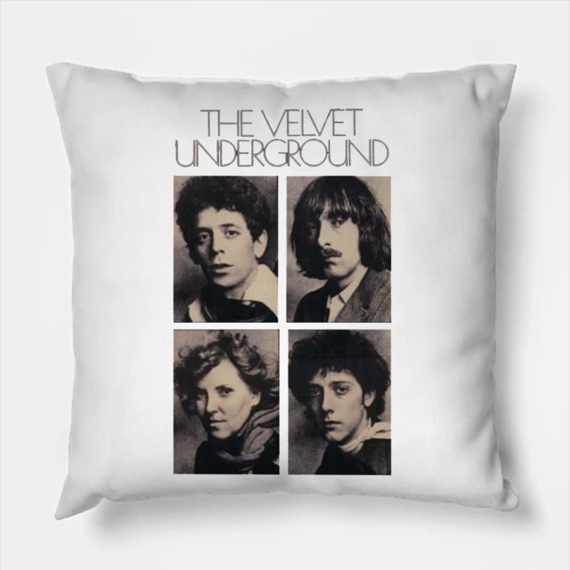 Vintage Black and White Portrait Collection of The Velvet Underground Band Members Throw Pillow