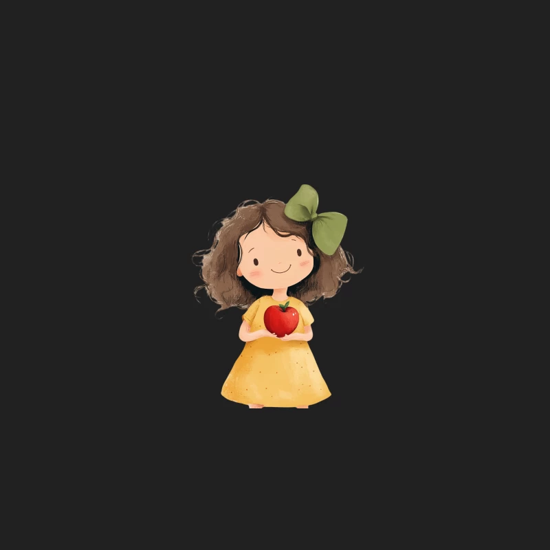 Cute Cartoon Girl with Apple in Yellow Dress Bucket Hat
