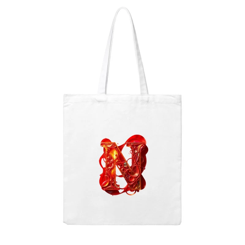 Abstract 3D Liquid Letter N in Vibrant Red Cotton Tote Bag