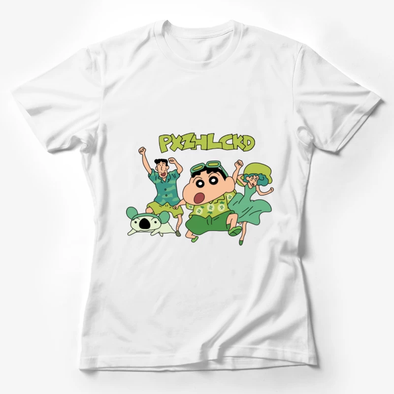 Anime-Charaktere in Sommerkleidung mit Hund Damen T-Shirt