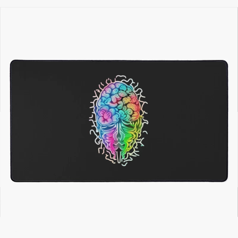 Rainbow Psychedelic Brain Illustration Desk Mat