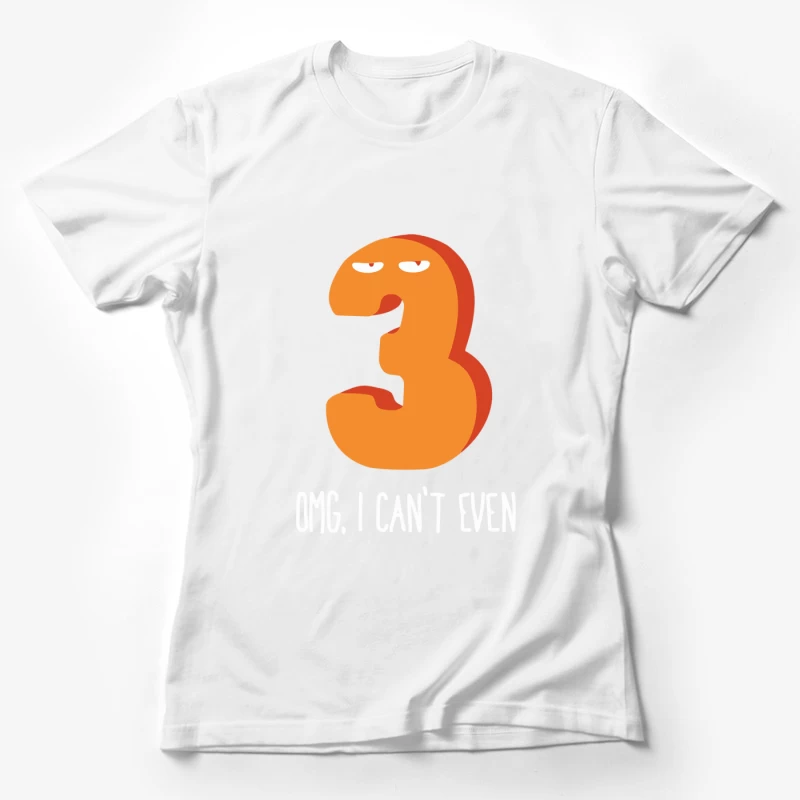 Animated Orange Number 3 Cartoon Character with Eyes Female T-Shirt