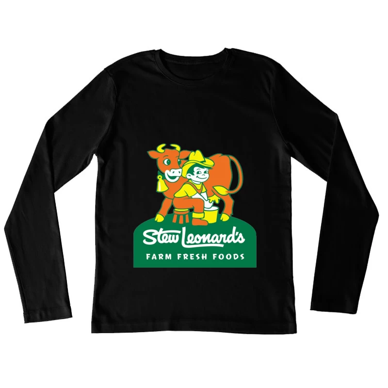 Stew Leonard's Vintage Farm Fresh Foods Logo with Cartoon Cow Female Long Sleeve T-Shirt