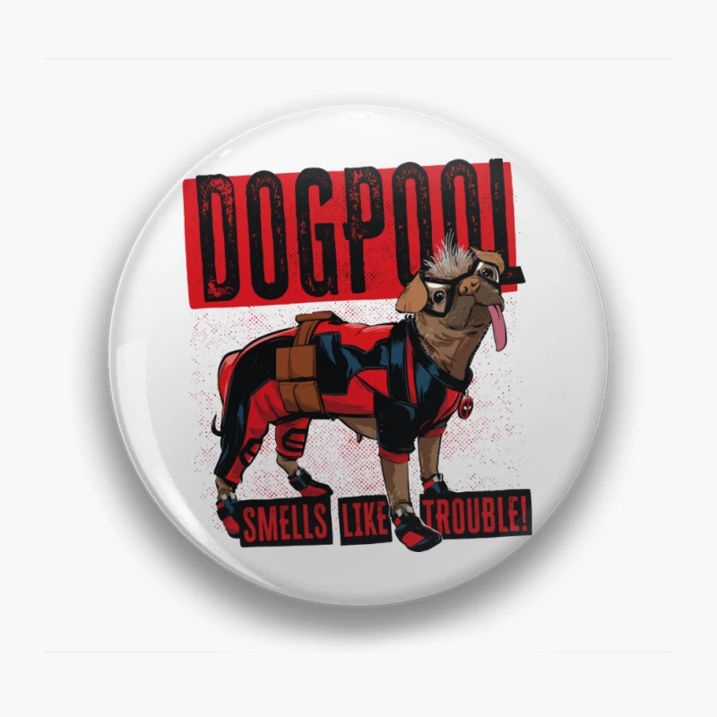 Funny "Dogpool" Pug Superhero Comic Style T-Shirt Design Pin