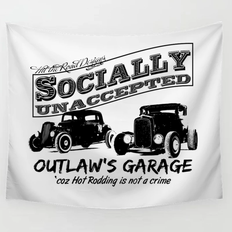 Socially Unaccepted Hot Rod Garage Vintage Design Tapestry