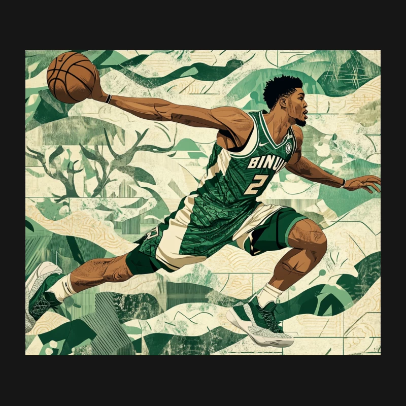 Dynamic Illustration of Milwaukee Bucks Basketball Player in Action Mouse Pad