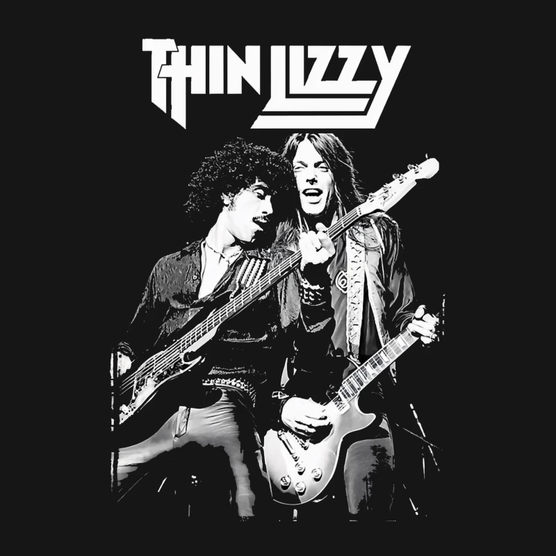 Thin Lizzy Rock Band Performance Sketch in Black and White Male T-Shirt