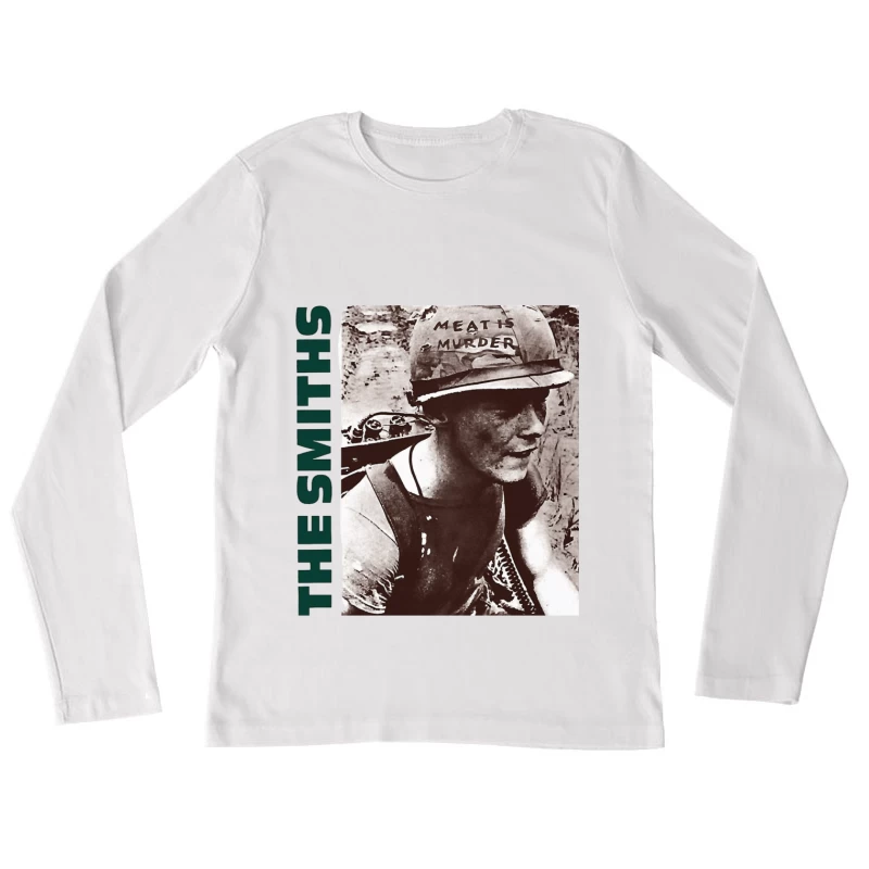 Vintage Activist Portrait with "Meat is Murder" Helmet Female Long Sleeve T-Shirt