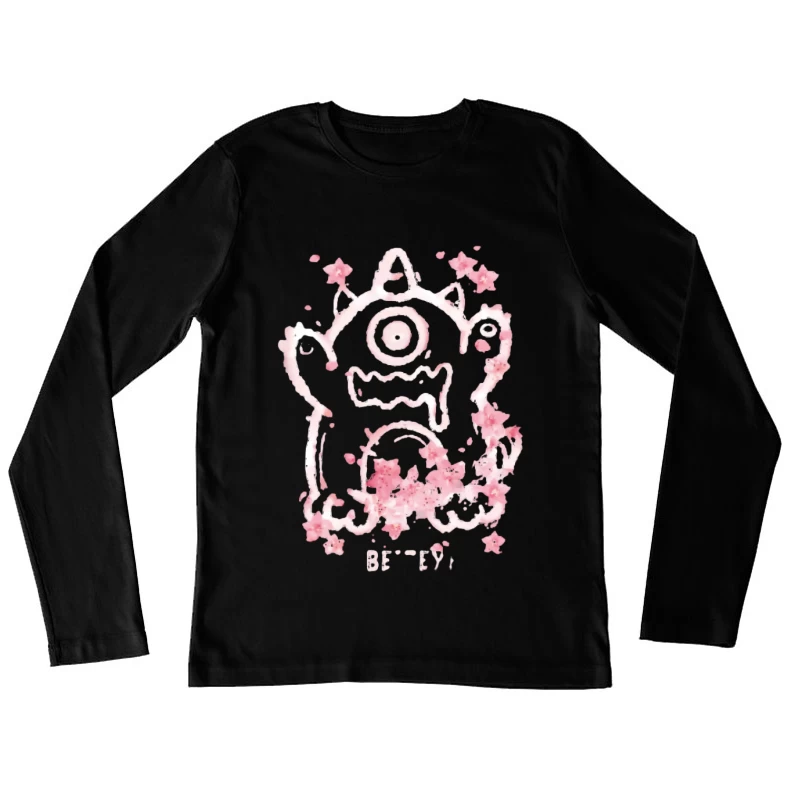 Monster mit Blumen und Schriftzug Damen Langarm T-Shirt