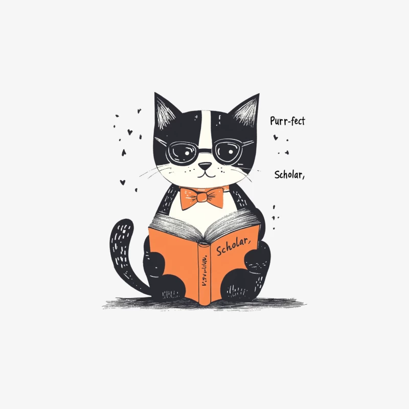 Scholarly Cat: A Cute Cartoon Feline Reading with Glasses and Bow Tie Male Long Sleeve T-Shirt