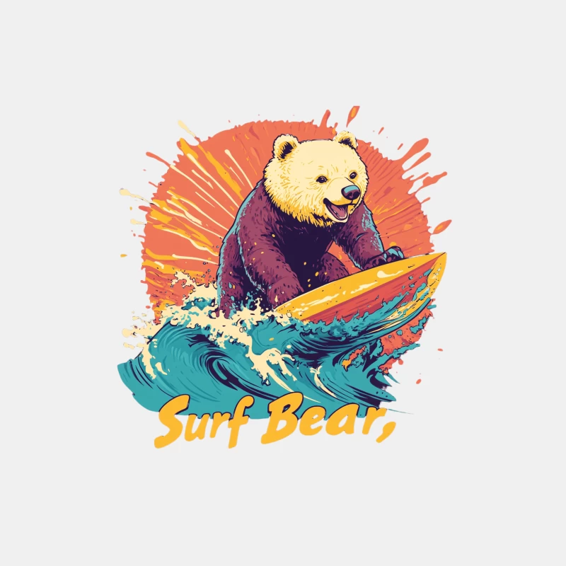 Colorful Cartoon Bear Surfing Vibrant Waves Male Tank Top