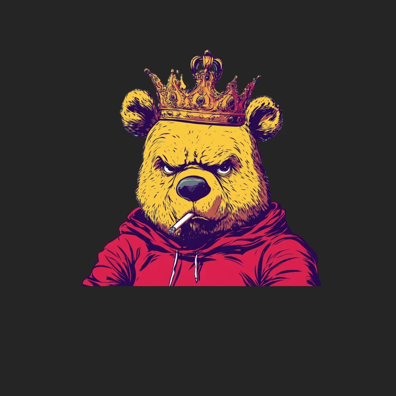 Royal Bear in Red Hoodie: Urban Street Art Style Female Pullover Sweatshirt