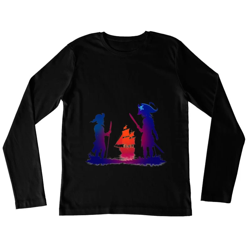 Pirates and Ship Silhouettes at Sunset Female Long Sleeve T-Shirt