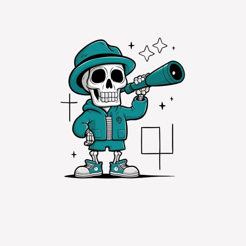 Cute Cartoon Skeleton with Telescope Watching Stars Female T-Shirt