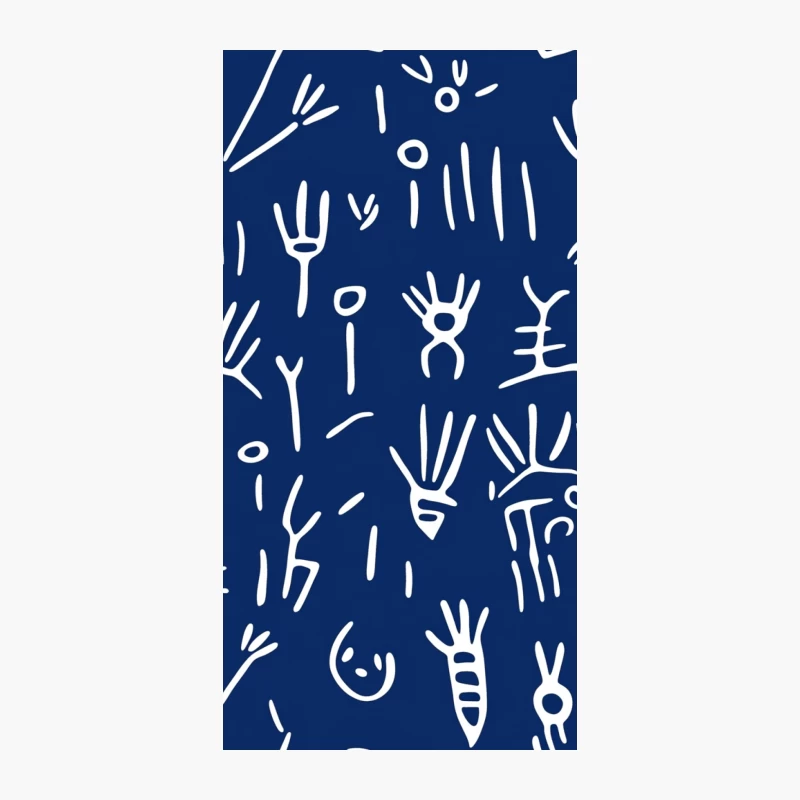 Abstract Tribal Pattern with Primitive Symbols on Blue Background iPhone Case