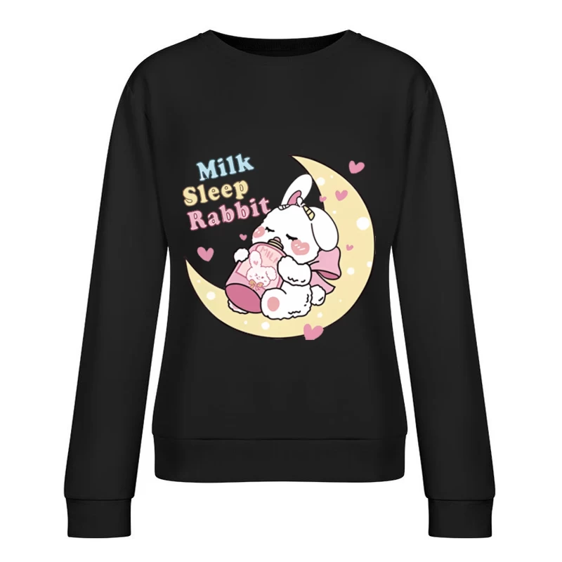 Schlafendes Kaninchen auf dem Mond mit Milchflasche Damen Pullover Sweatshirt
