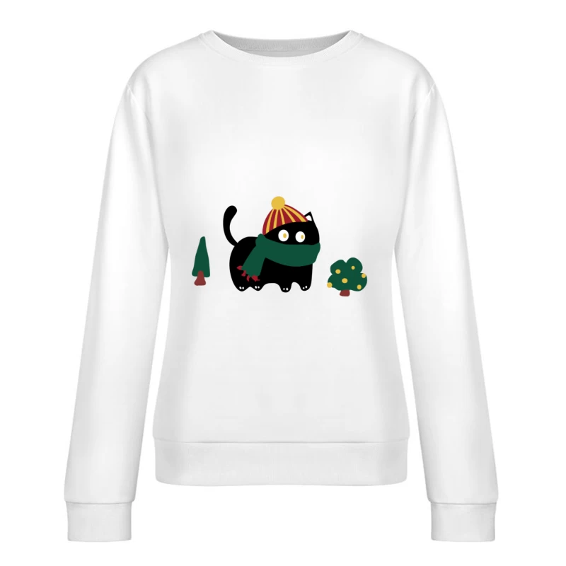 Schwarze Katze im Winterkleid Damen Pullover Sweatshirt