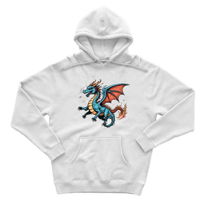 Colorful Blue Dragon Illustration Male Pullover Hoodie