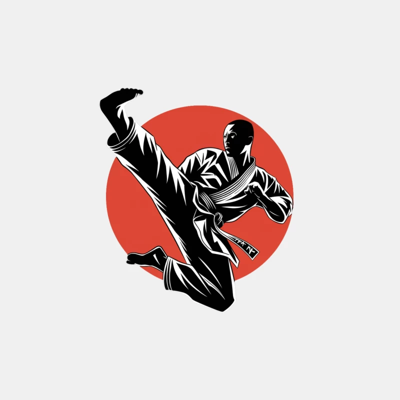 Dynamic Karate Kick Silhouette Against Red Circle Male Tank Top