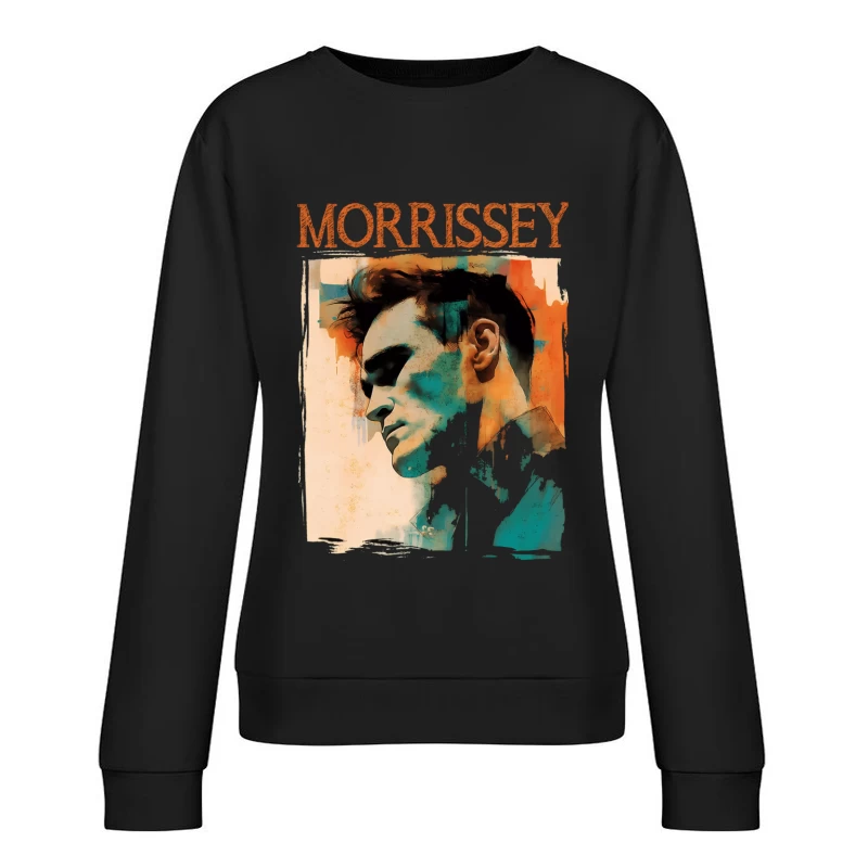 Artistic Watercolor Portrait with Morrissey Typography Female Pullover Sweatshirt