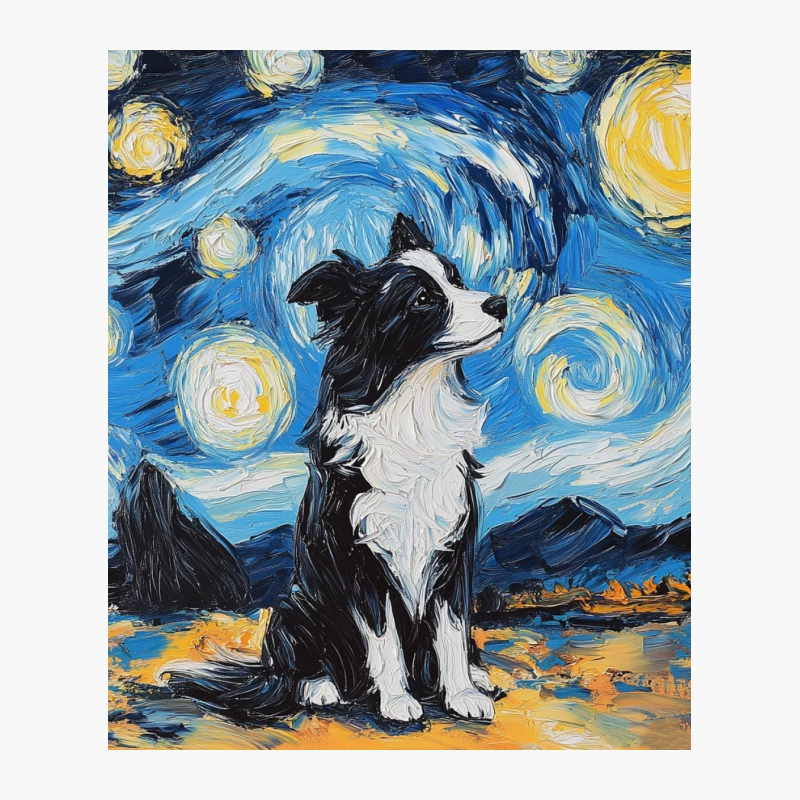 Border Collie in Starry Night: A Van Gogh-Inspired Painting Cotton Tote Bag