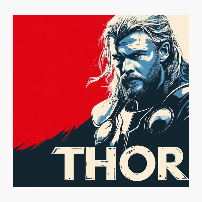 Stylized Thor Movie Poster: Marvel Superhero in Blue and Red Throw Pillow