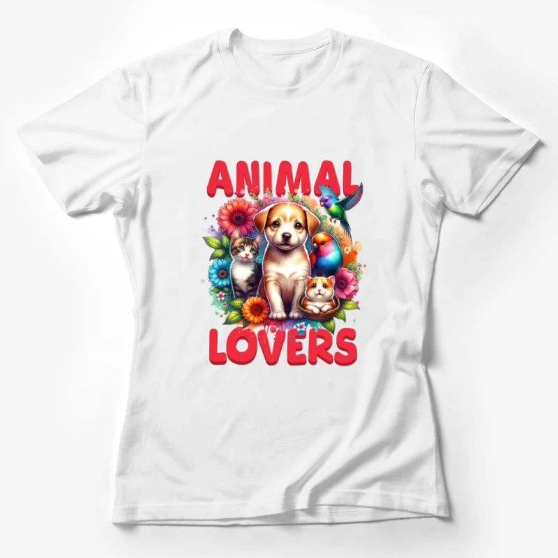 Amoureux des animaux avec chien, chat et fleurs Femme T-Shirt
