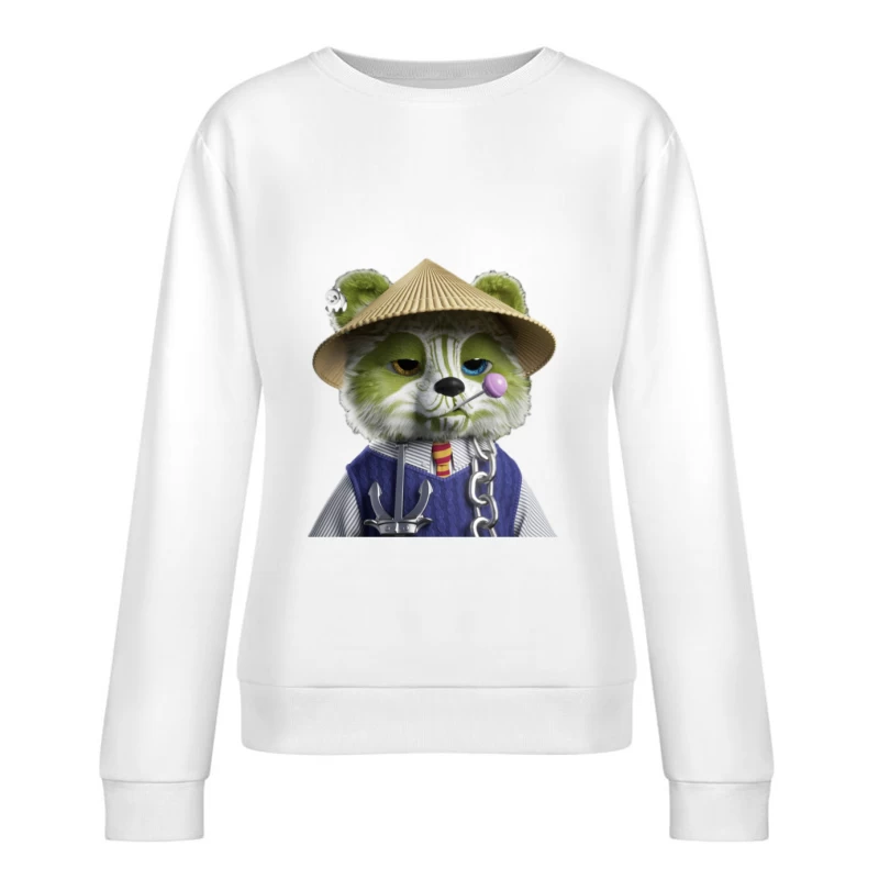 Stilvolle Panda-Figur mit Strohhut Damen Pullover Sweatshirt
