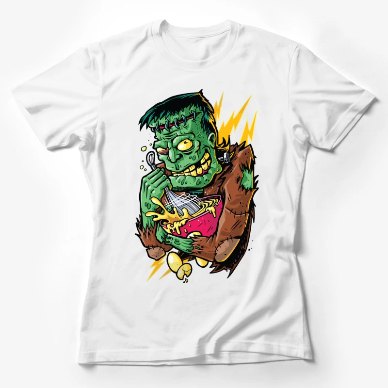 Playful Cartoon Frankenstein Monster with Food Female T-Shirt