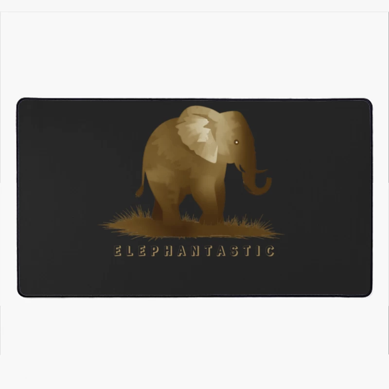 Elephantastic - Vintage Elephant Silhouette Illustration with Typography Desk Mat