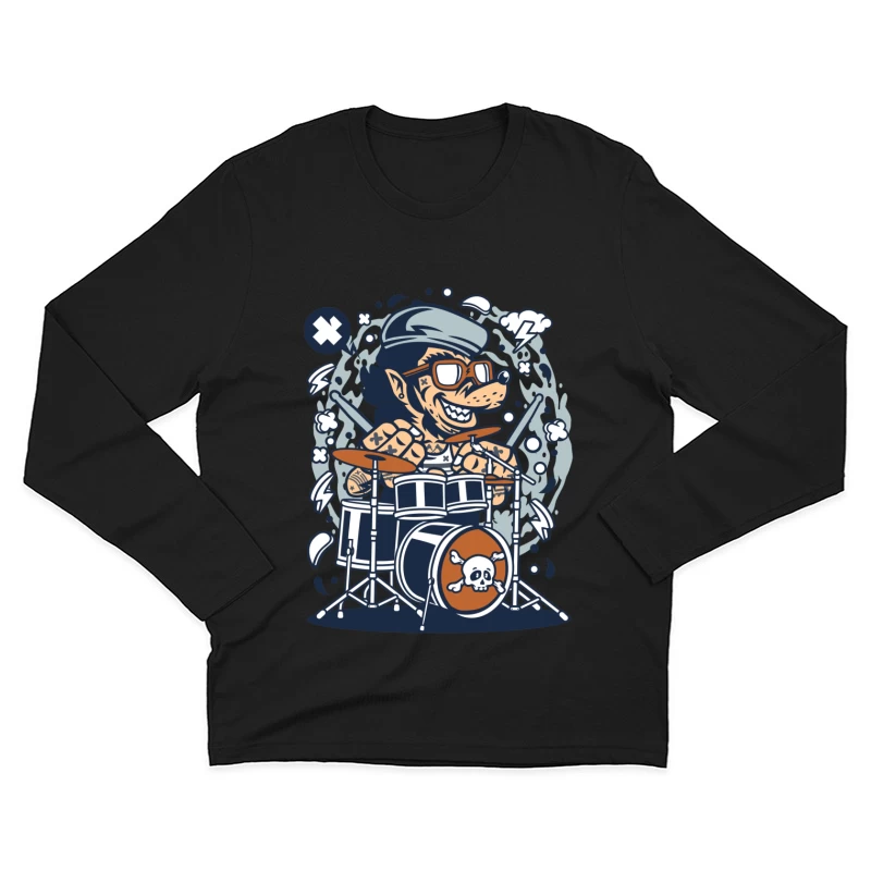 Batteur rock cartoon avec lunettes Homme Manches Longues T-Shirt