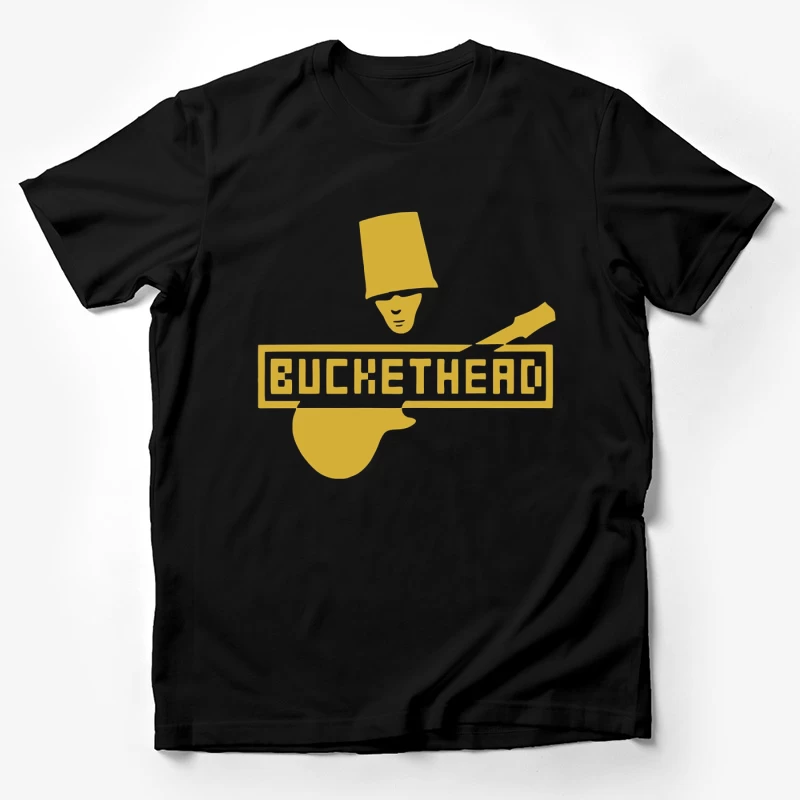 Gold Buckethead Guitar Player Logo Design Male T-Shirt