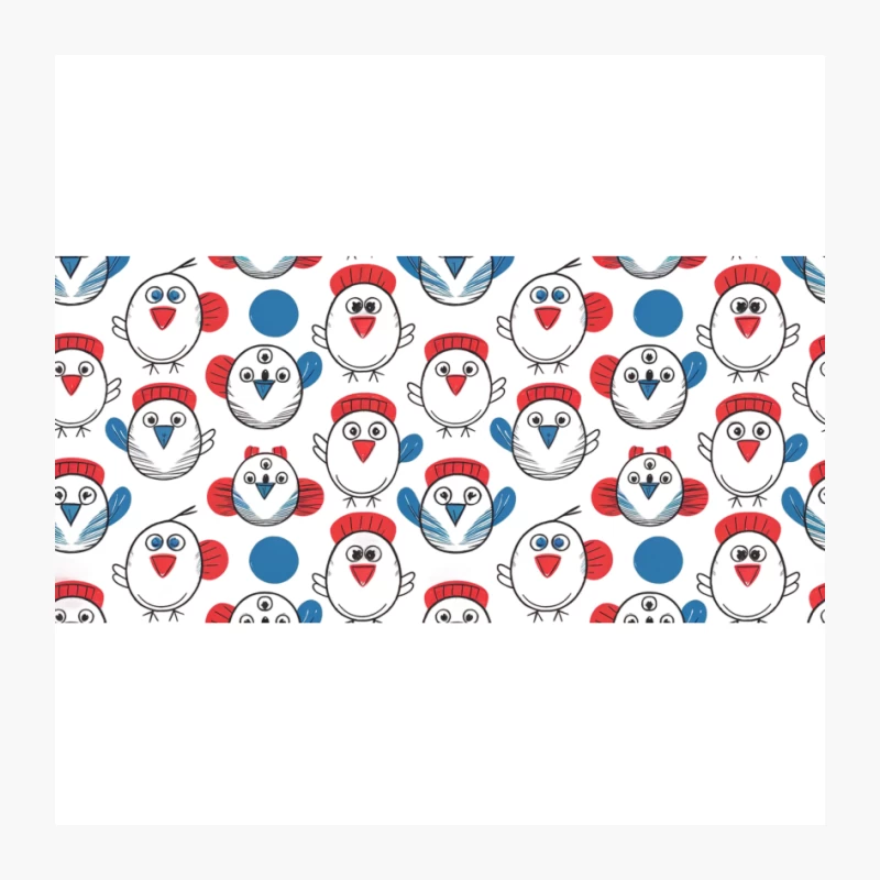Whimsical Cartoon Bird Pattern in Red, White, and Blue Pin