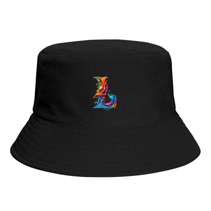 Vibrant Liquid Rainbow Letter L Artistic Typography Bucket Hat